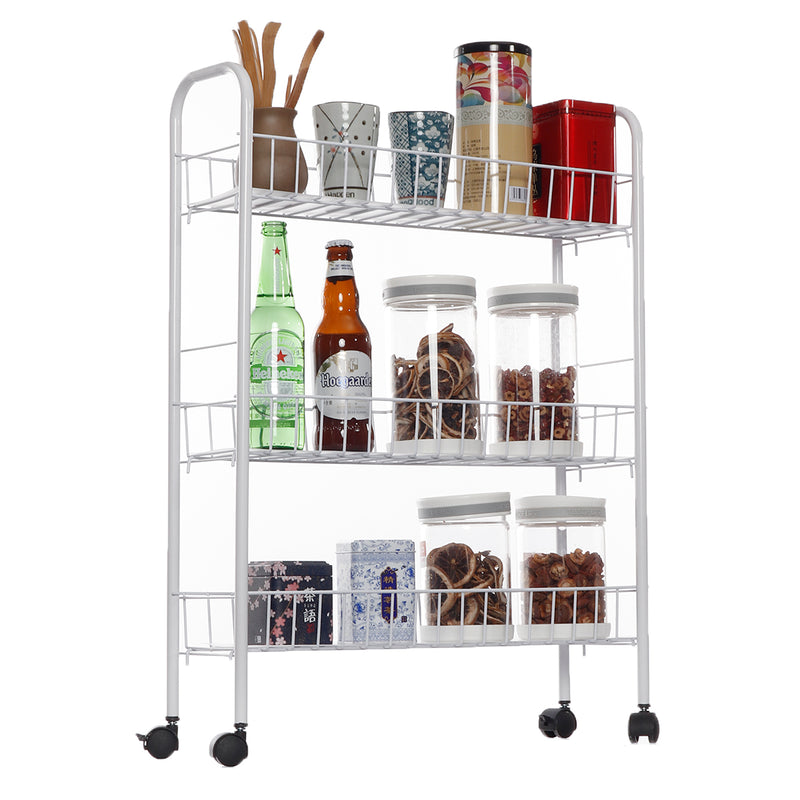 Rolling 3/4 Tiers Slim Cabinet Cart Shelf Kitchen Storage Rack With Wheel Bathroom Shelf