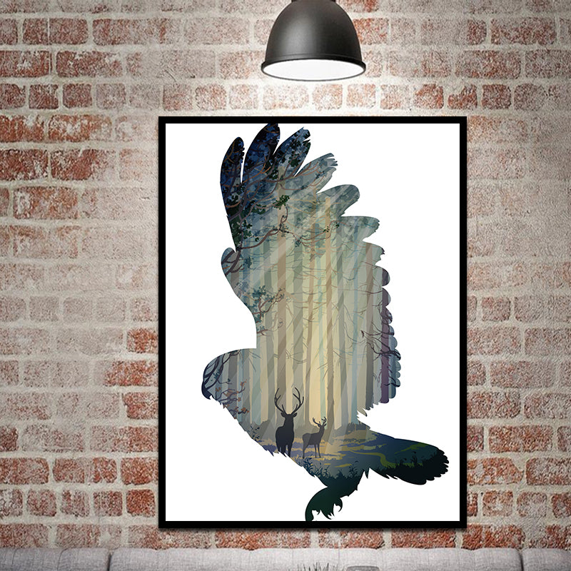 Miico Hand Painted Oil Paintings Simple Style-A Flying Owl Wall Art For Home Decoration Painting