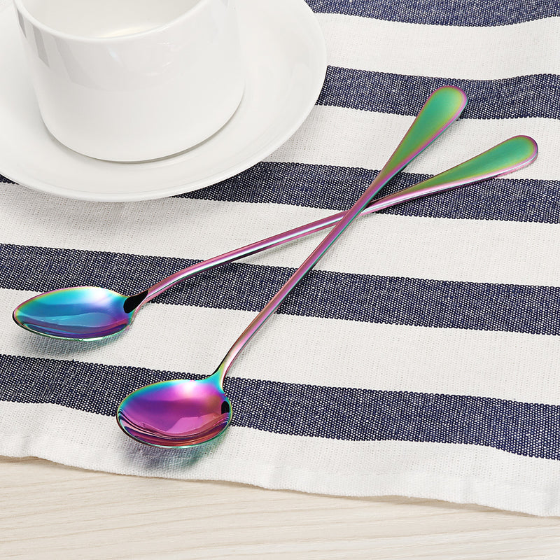 Stainless Steel Colorful Rainbow Long Handle Spoon Tea Coffee Ice Cream Spoon Tableware Craft