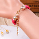Gold Case Colorful Leather Beading Strap Ladies Dress Women Bracelet Wristband Quartz Watch