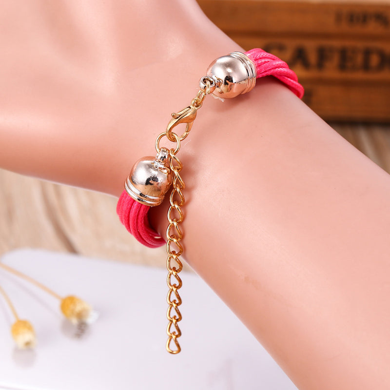 Gold Case Colorful Leather Beading Strap Ladies Dress Women Bracelet Wristband Quartz Watch