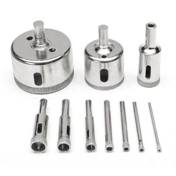 10Pcs 3-50mm Diamond Drill Bits Set Glass Hole Saw Cutter Tools