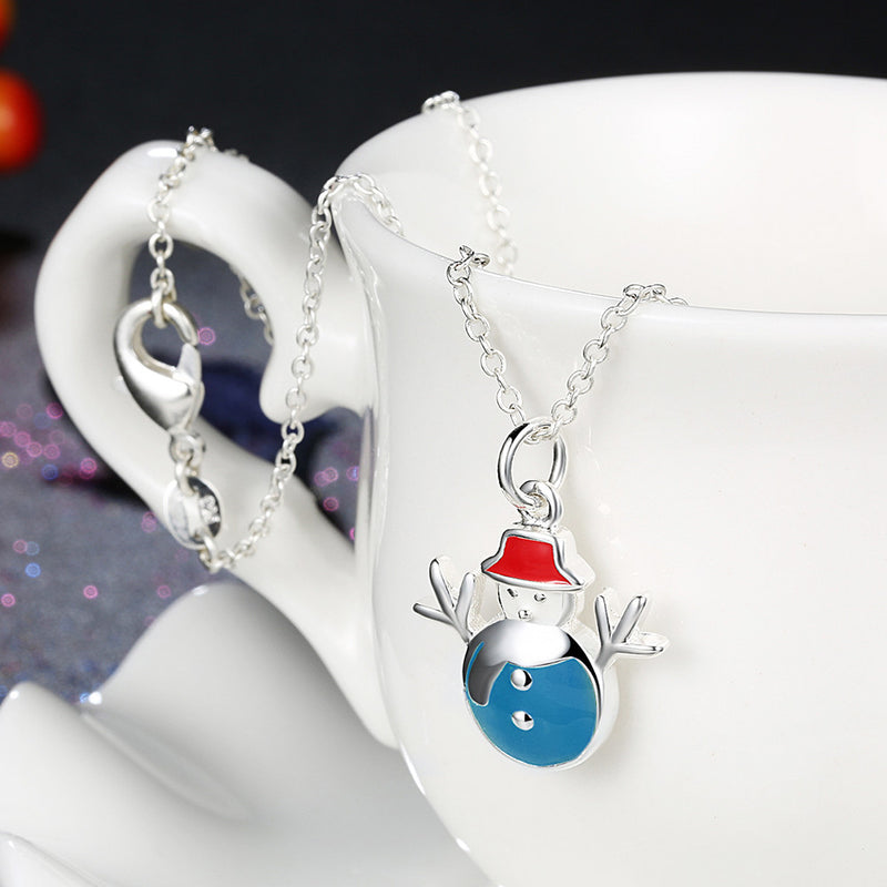 Christmas Snowman Necklace Enamel Process Earrings Gift Party Jewelry Set