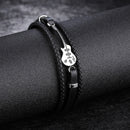 Creative Mini Guitar Men's Leather Multilayer Braided Titanium Steel Bracelet