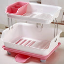 Double Layer Dish Drying Storage Drain Rack Kitchen Shelf Tableware Holder