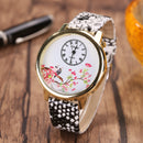 Flower and Bird Quartz Watch Casual Style Leather Strap Women Wrist Watches