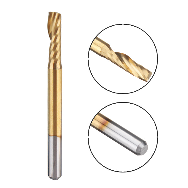 Titanized 3.175mm Carbide CNC Single Flute Spiral Bits End Milling Cutter 12mm/15mm/17mm/22mm CEL