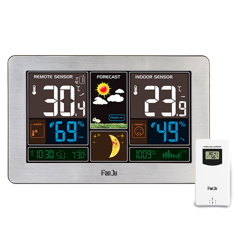 FanJu FJ3378 Digital Alarm Clock Weather Station Wall Indoor Outdoor Temperature Humidity Watch