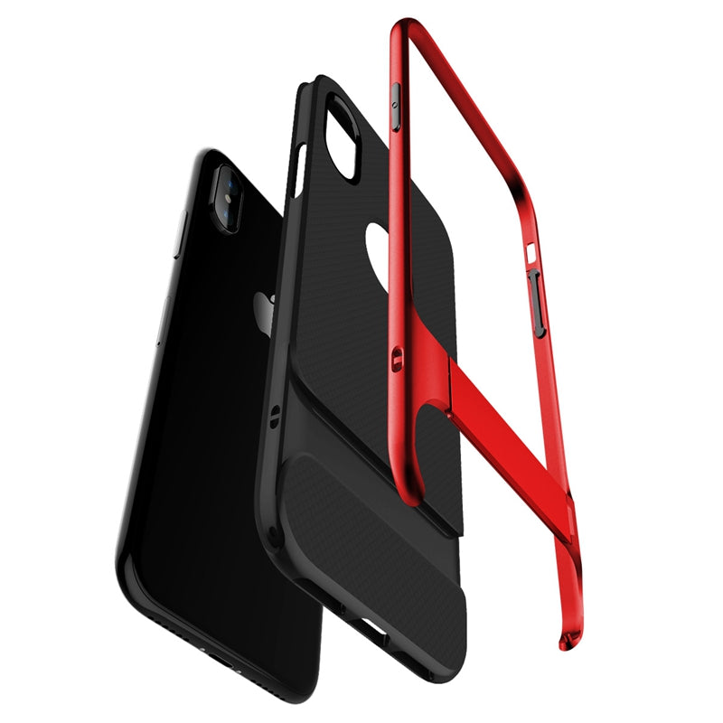 Rock Kickstand Fingerprint Resistant Textured Case For iPhone X