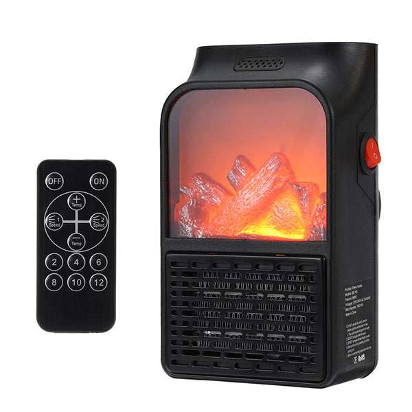 110V/220V Portable Electric Space Heater Fireplace Flame Fan Silent Mini Air Warmer Blower with Remote Control