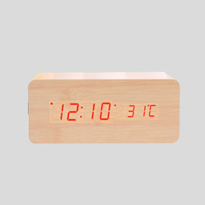 USB Sound Control Wooden Qi Wireless Phone Charger Dock Digital LED Alarm Clock