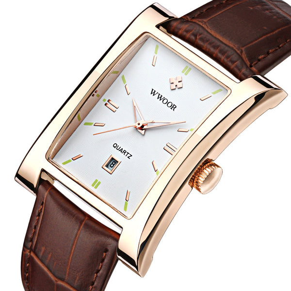 WWOOR 8017 Rectangle Dial Unique Design Men Wrist Watch Business Style Quartz Watches