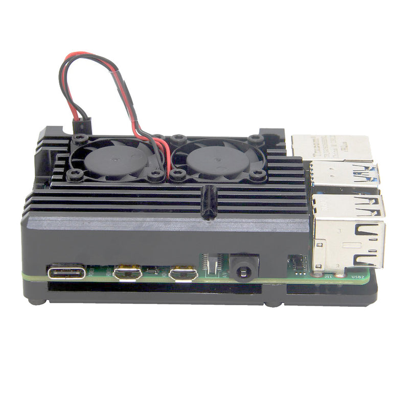 Space Grey Armor Aluminum Alloy Case Protective Enclosure with Dual Fan for Raspberry Pi 4 Model B Only