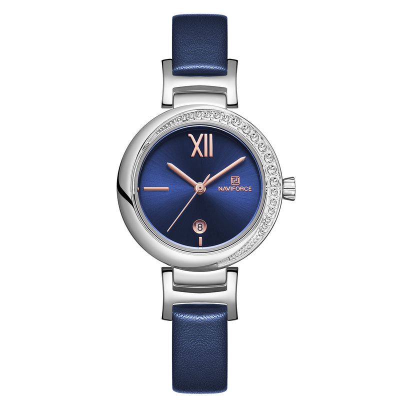 NAVIFORCE 5007 Crystal Casual Style Date Display Women Watch Leather Strap Quartz Watch