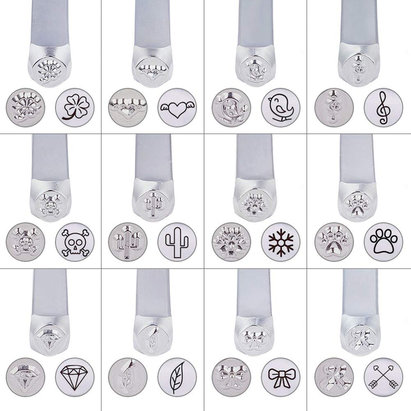 BENECREAT 12 PCS (6mm 1/4") Metal Design Stamps Punch Stamping Tool Electroplated Hard Carbon Steel Tools Stamp/Punch Metal Jewelry Leather Craft Tool
