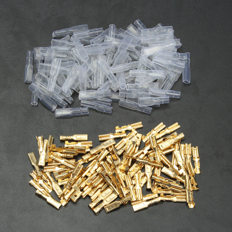 Excellway TC04 100pcs Copper 2.8mm Female Spade Crimp Terminals 22~16AWG