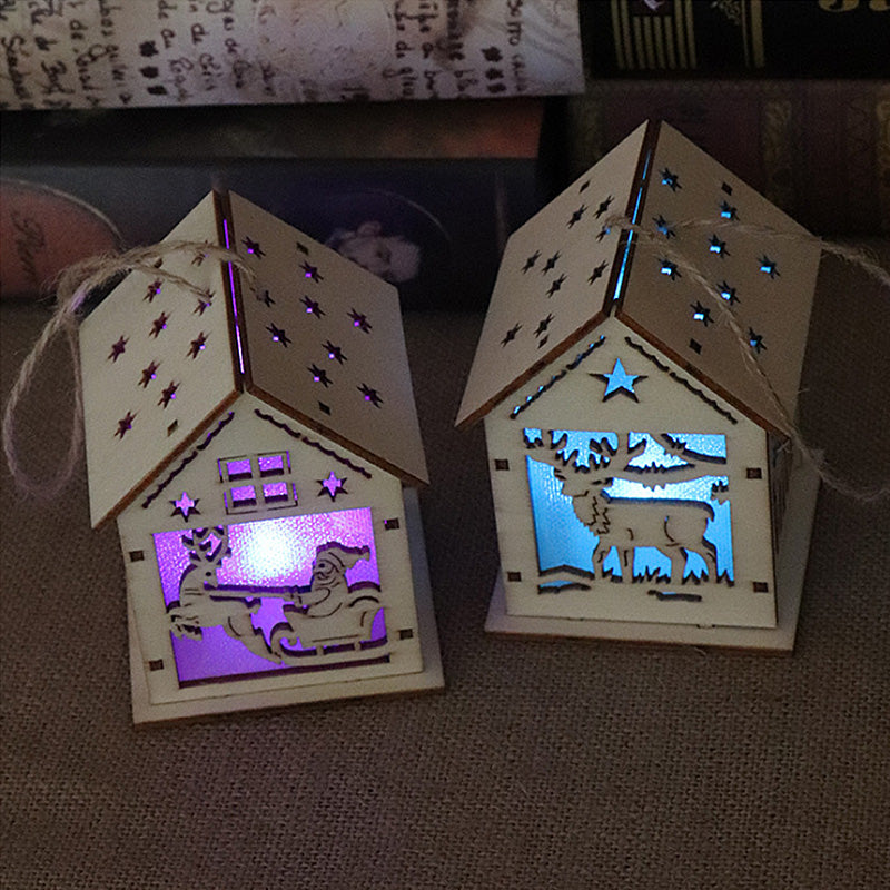 LED Light Wood Cute Christmas Tree Hanging Ornaments Holiday Decorations