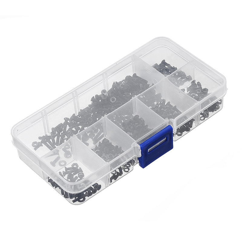 600Pcs Black Carbon Steel 10.9 Grade Hexagon Cap Button Head Flat Head Screw Nuts Assortment Set