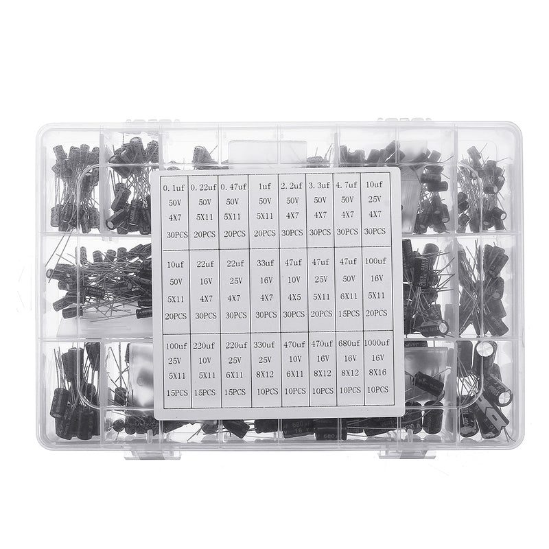 550pcs 24 Values 16V/25V/35/50V (0.1uF To 2200uF) Mix Electrolytic Capacitor Assorted Kit With Storage Box