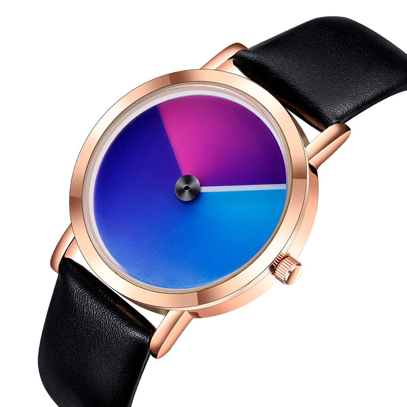 SANDA P1031 Fashion 3D Colorful Gradient Dial Steel Leather Strap Men Quartz Watch