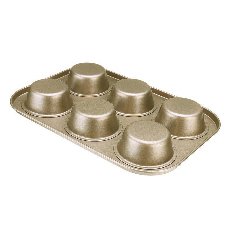 6pc Muffin Pan Baking Cooking Tray Mould Round Bake Cup Cake Gold/Black