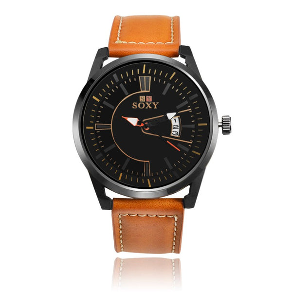 SOXY 0100 Ultra Thin Fashion Style Men Watch Leather Strap Quartz Wristwatches