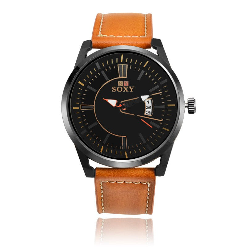 SOXY 0100 Ultra Thin Fashion Style Men Watch Leather Strap Quartz Wristwatches