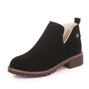 Winter Warm Women Chunky Cut Out Booties Slip On Ankle Boots Low Mid Heel Flat Shoes
