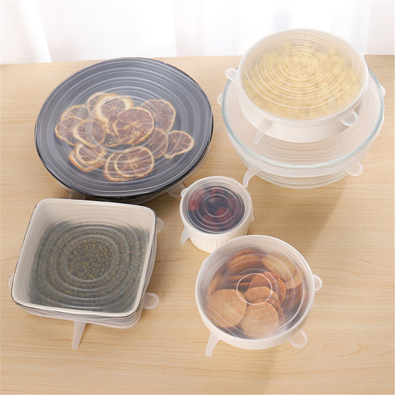 6Pcs Stretch Silicone Kitchen Food Bowl Container Cover Storage Wraps Seals Reusable Lids