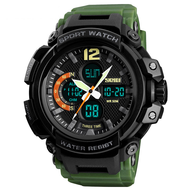 SKMEI 1343 Digital Watch Dual Display Chronograph 3 Time Waterproof Alarm Digital Quartz Wrist Watch