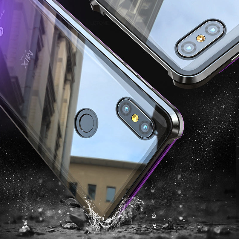 Bakeey 360 Magnetic Adsorption Upgraded Version Tempered Glass & Metal Flip Protective Case for Xiaomi Mi MIX 3