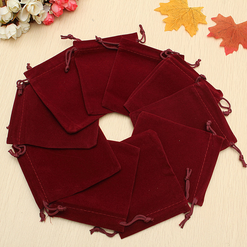 10Pcs Dark Red Drawstring Bags Wedding Party Candy Favor Gift Jewellery Pouches