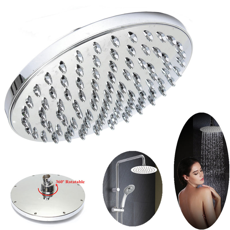 360 Rotatable 8'' Round ABS Chrome Water Spray Rain Fall Bathroom Shower Head