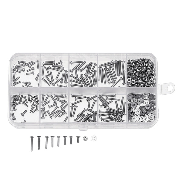Suleve M2SH2 480Pcs M2 Hex Socket Button&Flat Head Screw 304 Stainless Steel Bolt Nut Assortment