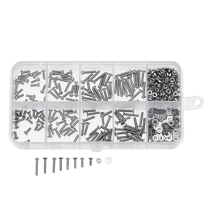 Suleve M2SH2 480Pcs M2 Hex Socket Button&Flat Head Screw 304 Stainless Steel Bolt Nut Assortment