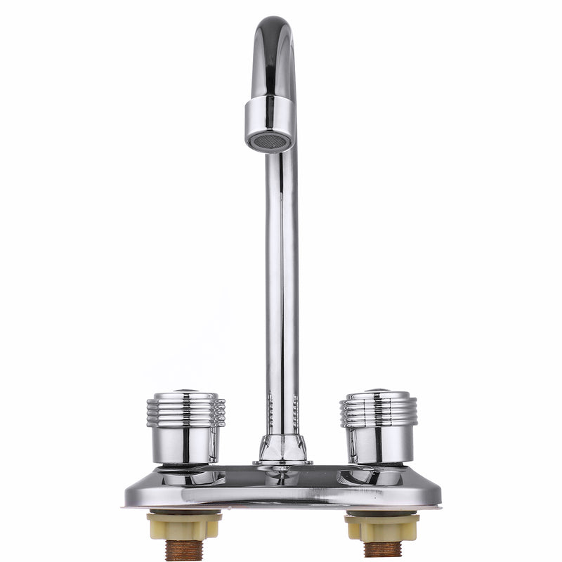 Kitchen Water Tap Dual Handle Faucet 360 Double Spout Sink Basin Mixer Bathroom