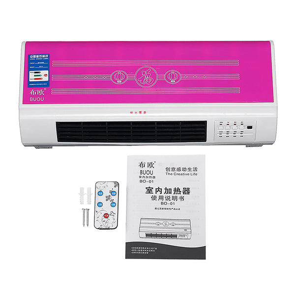 2000W 220V Wall Mounted Desktop Heater Timing Air Conditioner Dual-purpose Remote Control Bathroom Bedroom