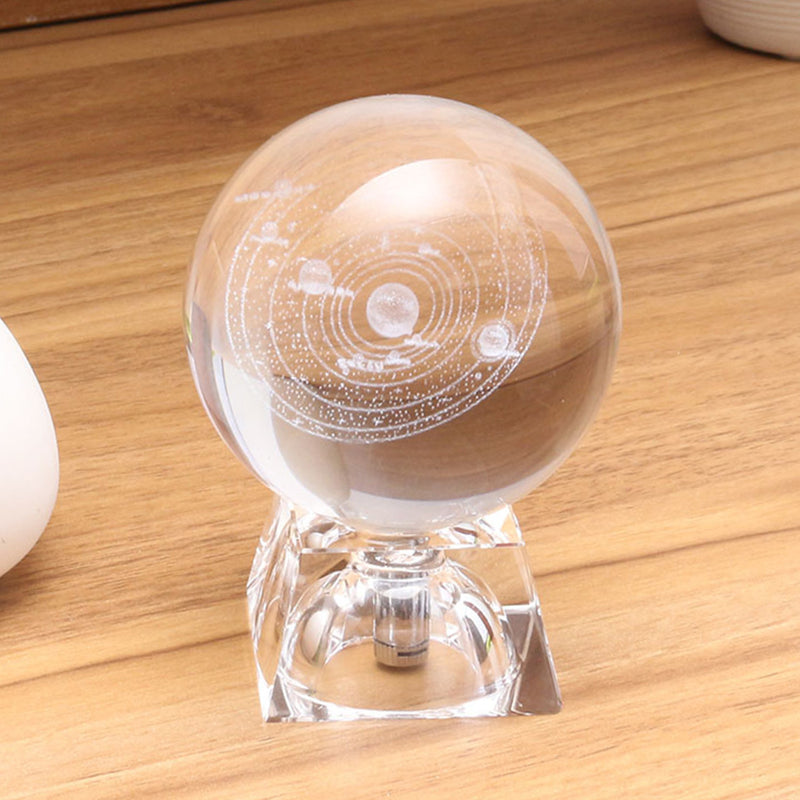 6cm Engraved Solar System Ball 3D Miniature Planets Model Crystal Ball Decorations + Stand