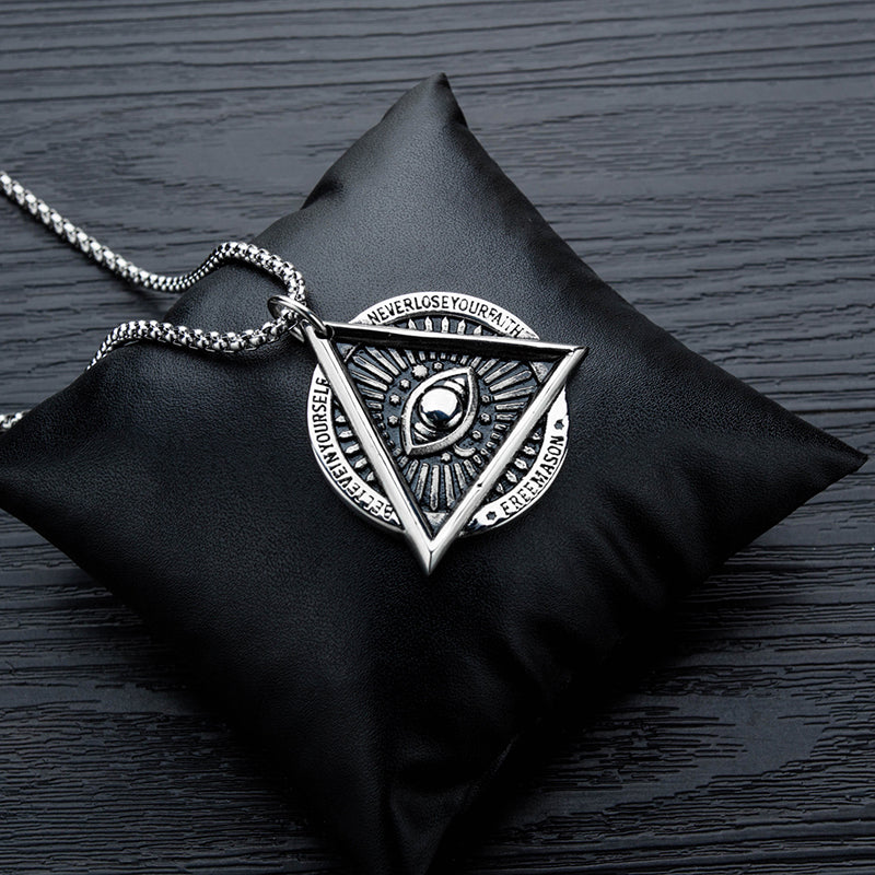 Punk Masonic Devil's Eye Titanium Steel Men's Necklace