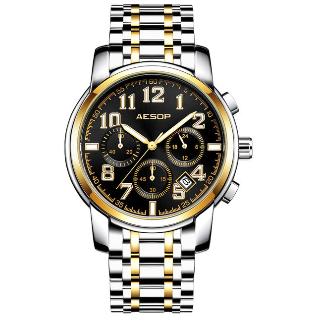 Aesop 1008G Classic Business Style 3ATM Waterproof Men Watch Leather Strap Quartz Watch