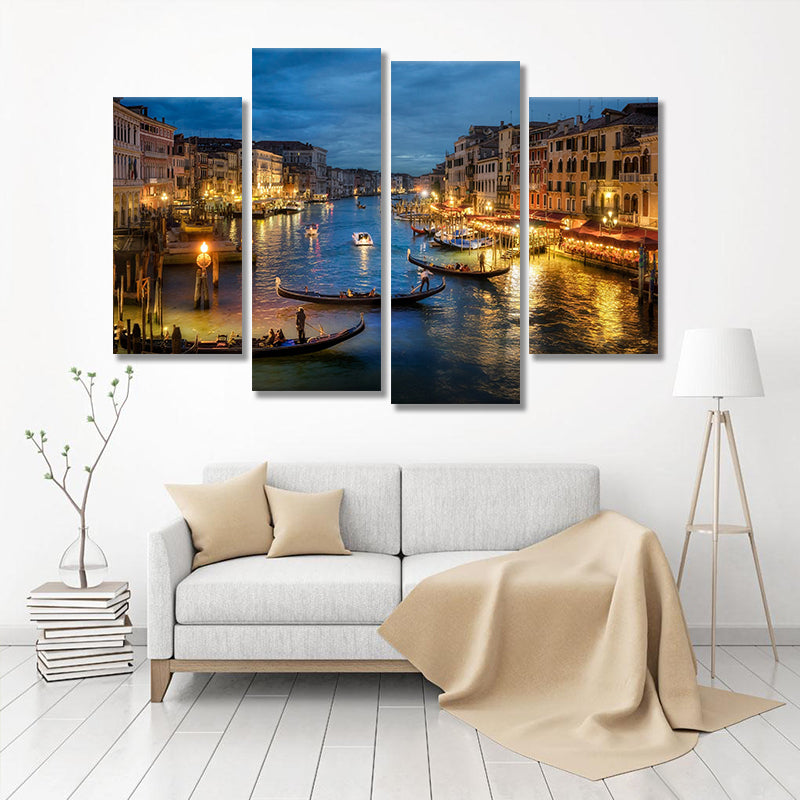 Miico Hand Painted Four Combination Decorative Paintings Night in Venice Wall Art For Home Decoration