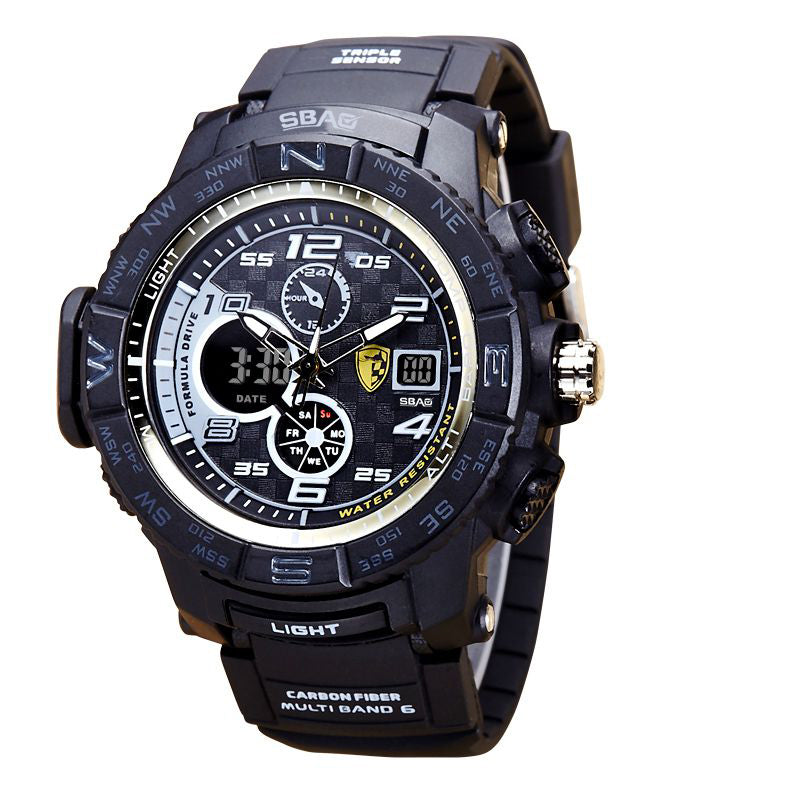SBAO S8006-2 Dual Display Digital Watch Multifunction Men Fashion Back Light Alarm Sport Watch