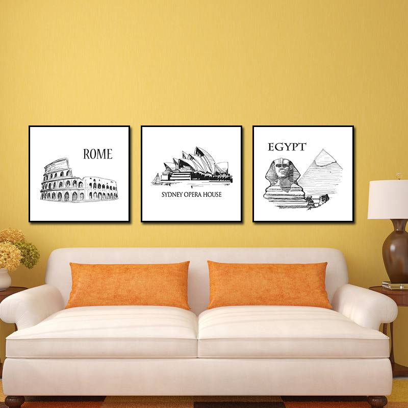 Miico ALTB Hand Painted Three Combination Decorative Paintings Architecture Wall Art For Home Decoration