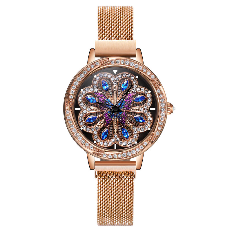 Deffrun 360 Watch Dial Rotate Unique Design Ladies Watch Stainless Steel Band Quartz Watch