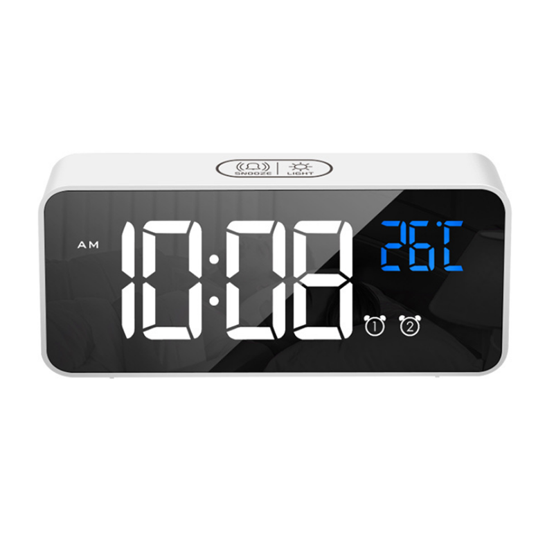 LD8808 Chargable Mirror LED Music Alarm Clock Dual Alarm Mode Temperature Display Desktop Clock