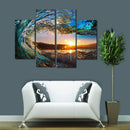 Miico Hand Painted Four Combination Decorative Paintings Wave Sunset Wall Art For Home Decoration