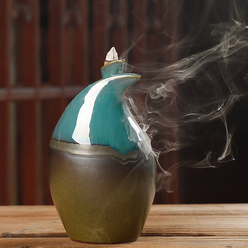 Backflow Incense Burner Ceramic Retro Censer Holder Home Decoration 11x19.5cm
