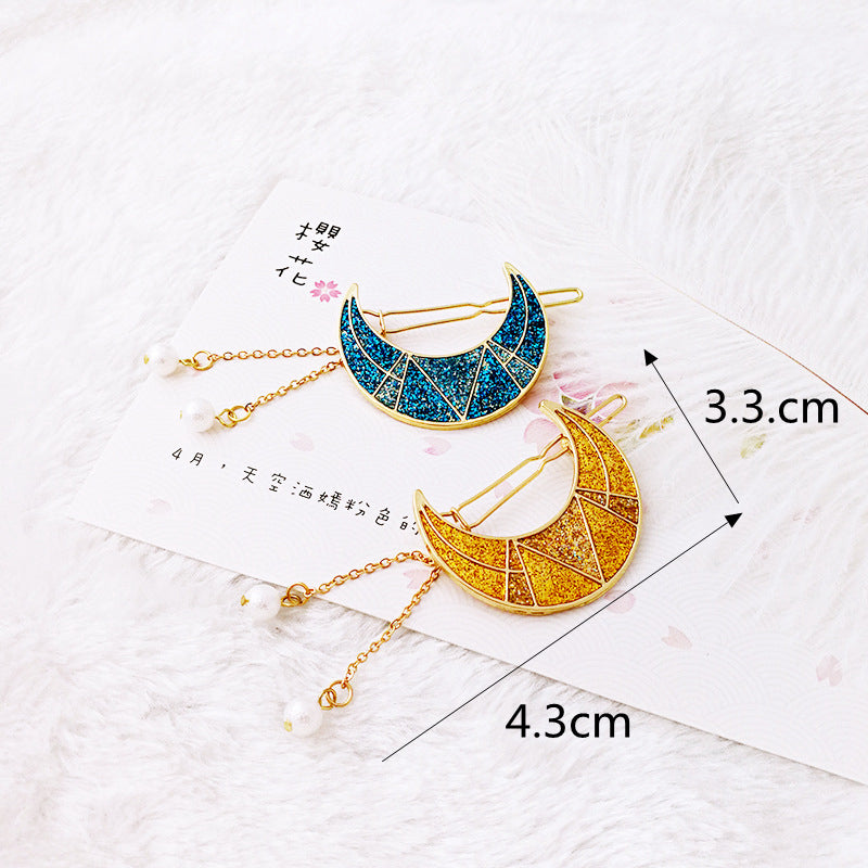 Sweet Shiny Moon Beads Tassels Hair Clip Hair Accessories for Girls Women