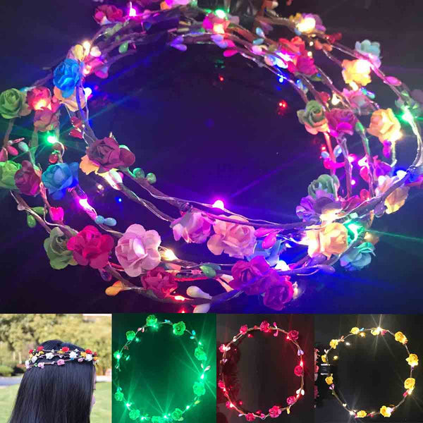 LED Flower Wreath Party Holiday Light Garland Headband Wedding Photography Gift