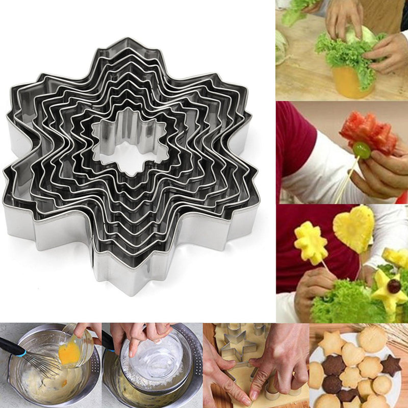 9Pcs Stainless Steel Snowflake Biscuit Cookie Cutters Fondant Cake Decorating Mold